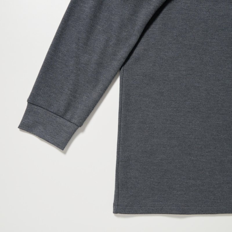 T Shirts Uniqlo Heattech Cotton Waffle Crew Neck Long-sleeve Extra Warm Homme Grise | 7297973