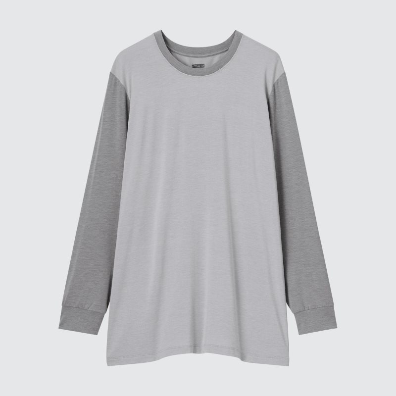 T Shirts Uniqlo Heattech Crew Neck Long Sleeve Homme Grise | 8283739