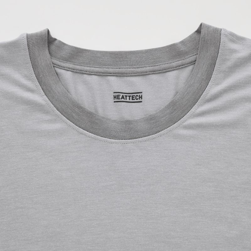 T Shirts Uniqlo Heattech Crew Neck Long Sleeve Homme Grise | 8283739