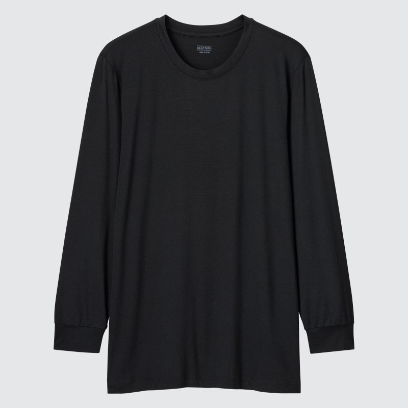 T Shirts Uniqlo Heattech Crew Neck Long-sleeve Homme Noir | 2175572