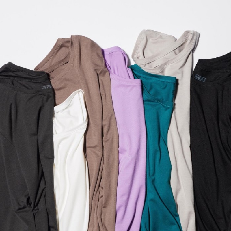 T Shirts Uniqlo Heattech Crew Neck Long-sleeve Femme Grise | 2660646