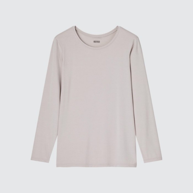 T Shirts Uniqlo Heattech Crew Neck Long-sleeve Femme Grise | 2660646