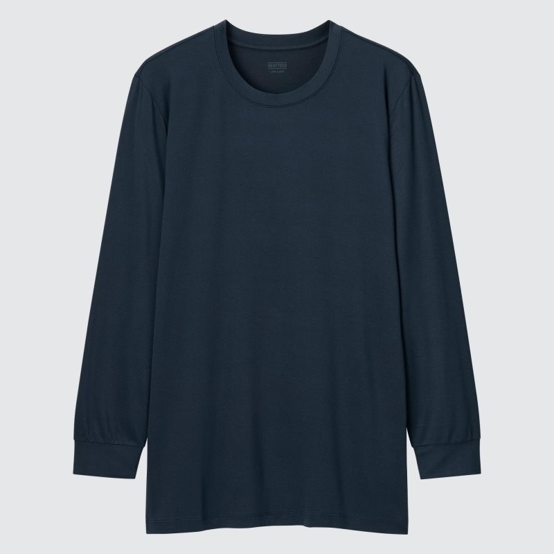 T Shirts Uniqlo Heattech Crew Neck Long-sleeve Homme Bleu Marine | 9021458