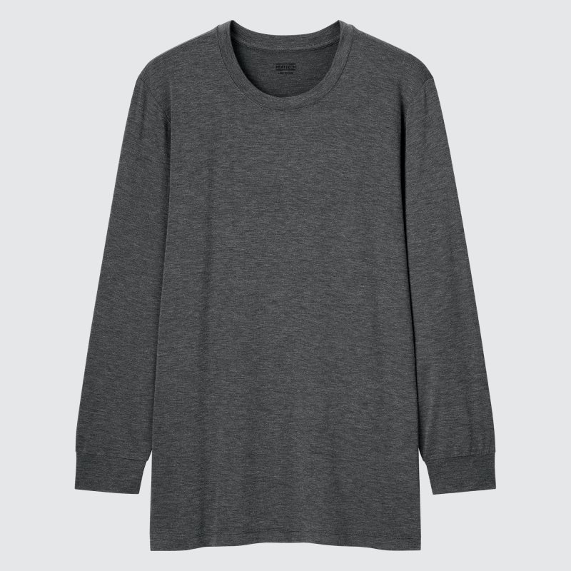 T Shirts Uniqlo Heattech Crew Neck Long-sleeve Homme Grise | 7250486