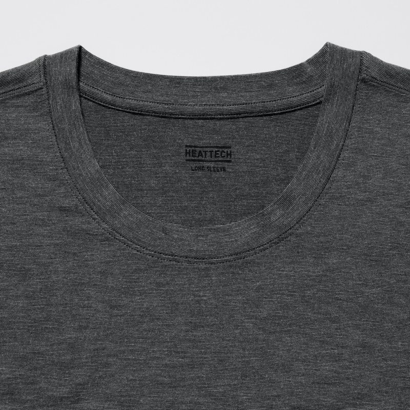 T Shirts Uniqlo Heattech Crew Neck Long-sleeve Homme Grise | 7250486