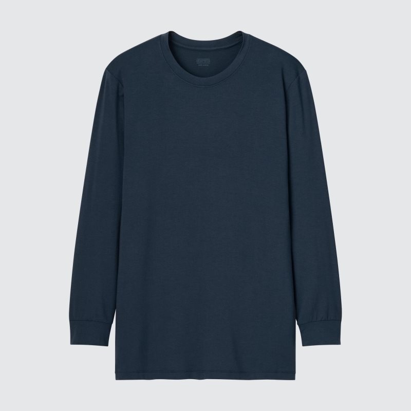 T Shirts Uniqlo Heattech Crew Neck Long-sleeve Homme Bleu Marine | 4055800