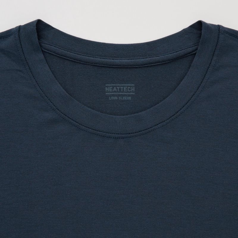 T Shirts Uniqlo Heattech Crew Neck Long-sleeve Homme Bleu Marine | 4055800