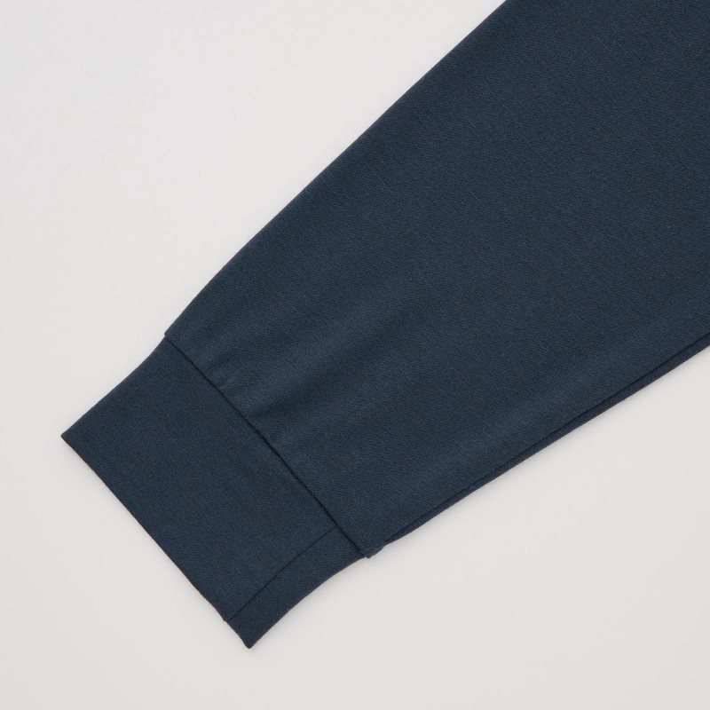 T Shirts Uniqlo Heattech Crew Neck Long-sleeve Homme Bleu Marine | 4055800