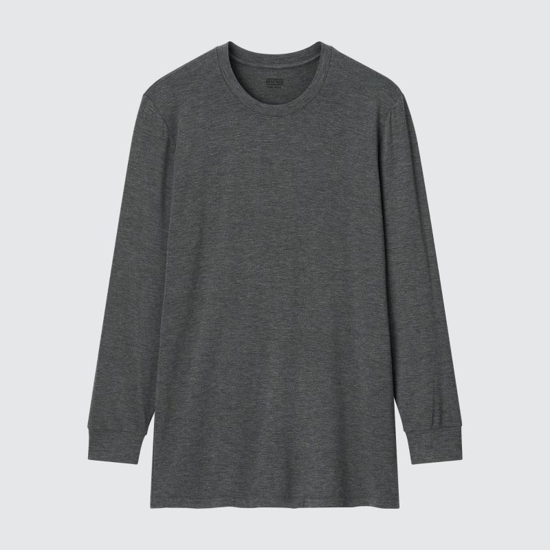T Shirts Uniqlo Heattech Crew Neck Long-sleeve Homme Grise | 5172388