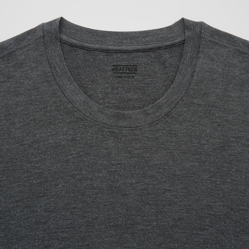 T Shirts Uniqlo Heattech Crew Neck Long-sleeve Homme Grise | 5172388