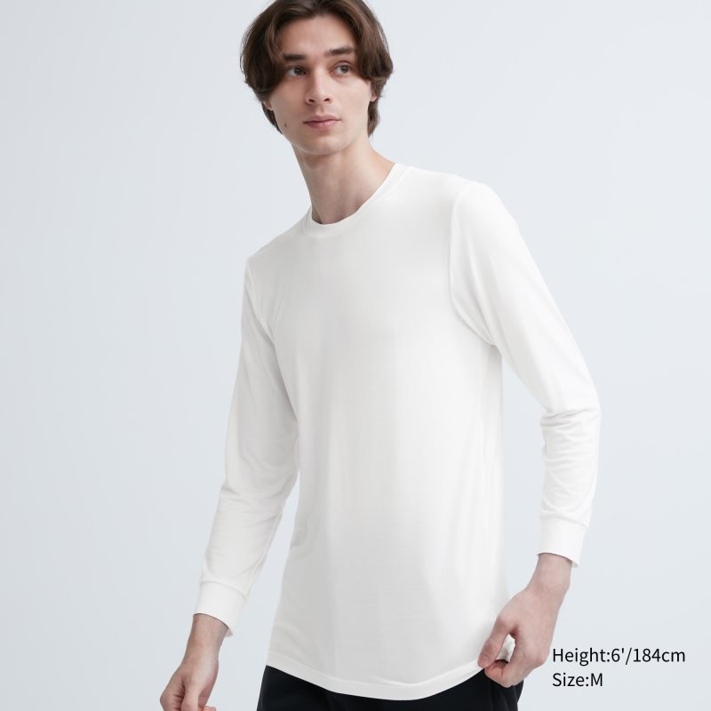 T Shirts Uniqlo Heattech Crew Neck Long-sleeve Homme Blanche | 930215
