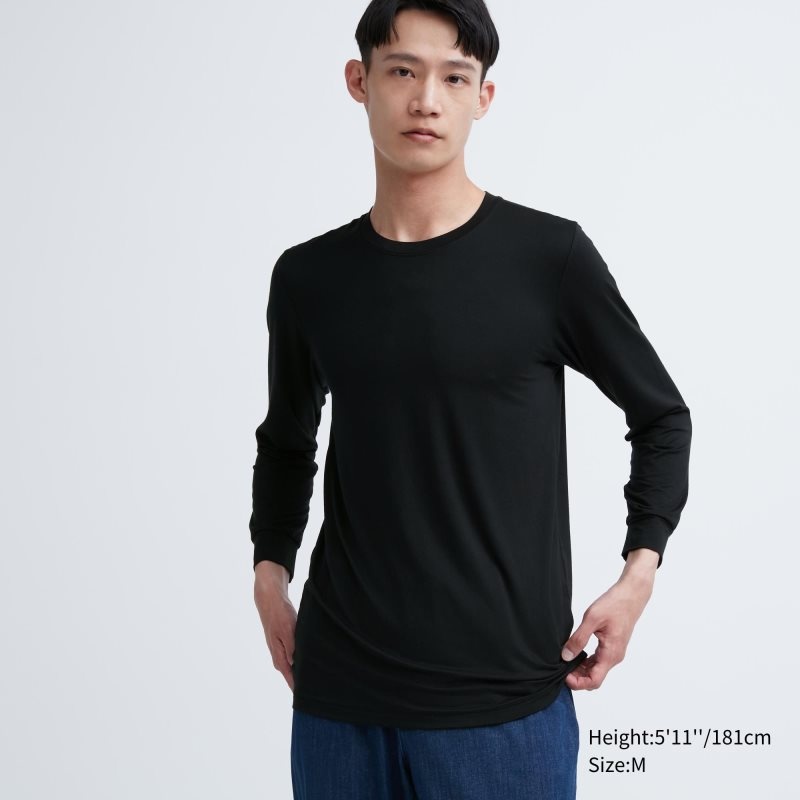 T Shirts Uniqlo Heattech Crew Neck Long-sleeve Homme Noir | 2360267