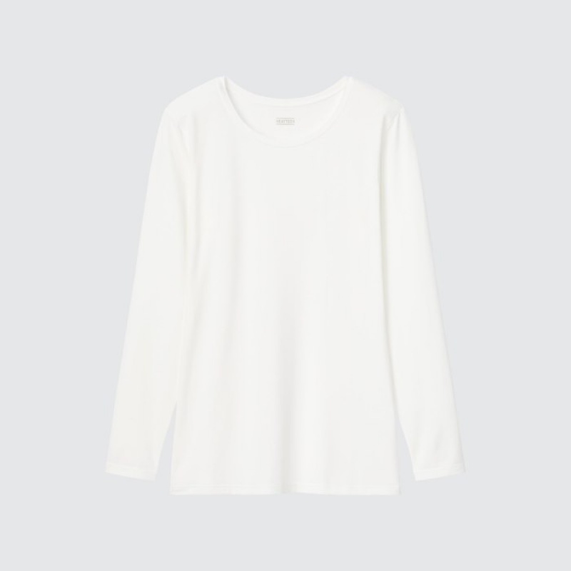 T Shirts Uniqlo Heattech Crew Neck Long-sleeve Femme Blanche | 7546910