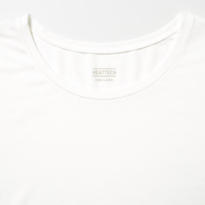 T Shirts Uniqlo Heattech Crew Neck Long-sleeve Femme Blanche | 7546910