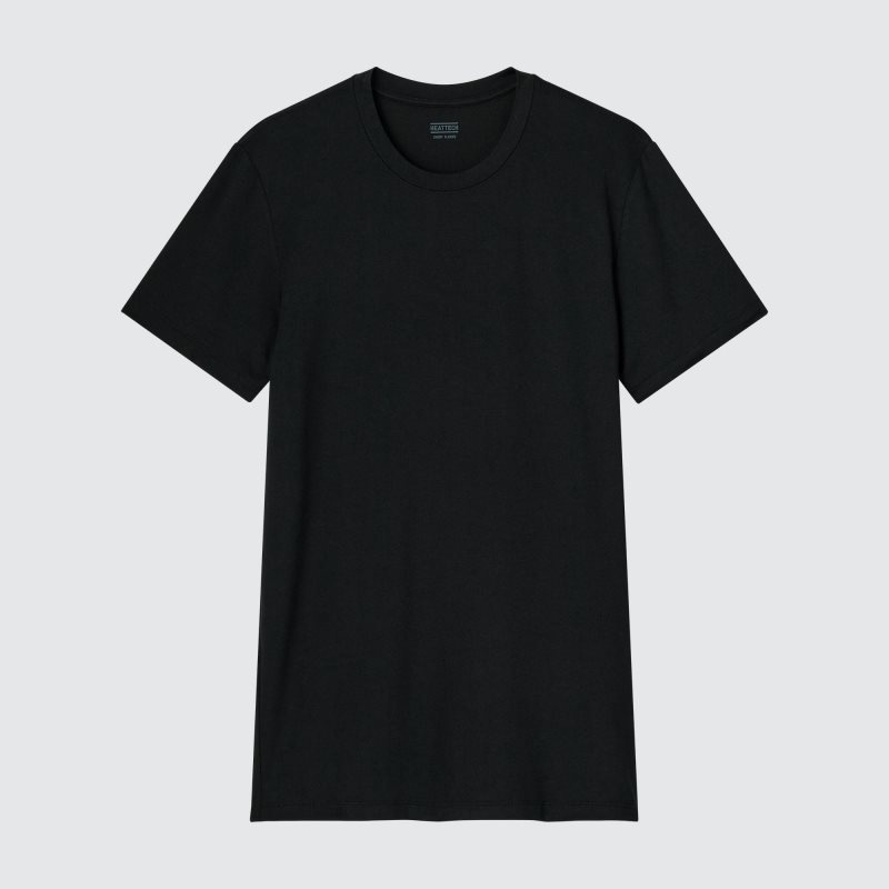 T Shirts Uniqlo Heattech Crew Neck Short Sleeve Homme Noir | 3024959