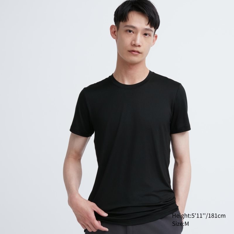 T Shirts Uniqlo Heattech Crew Neck Short Sleeve Homme Noir | 3024959