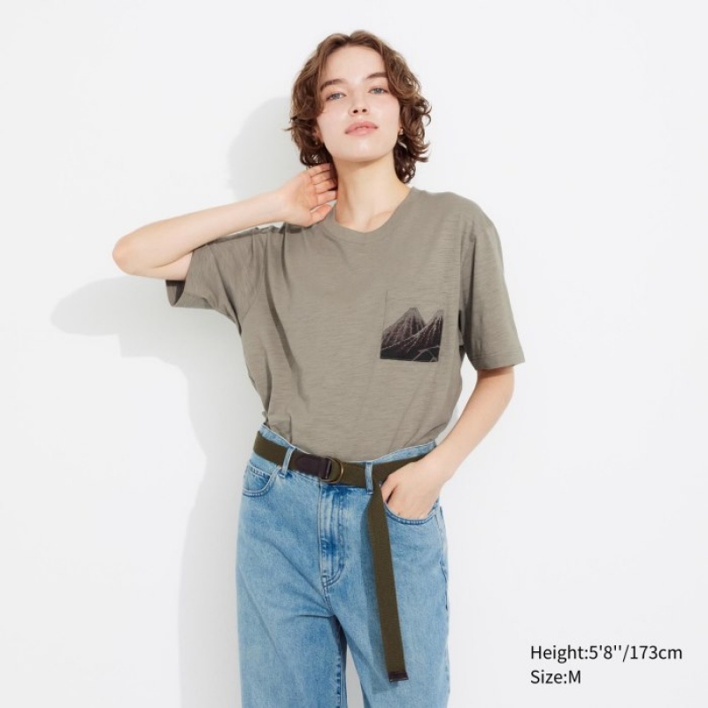 T Shirts Uniqlo Hokusai UT Short Sleeve Femme Beige | 4464343