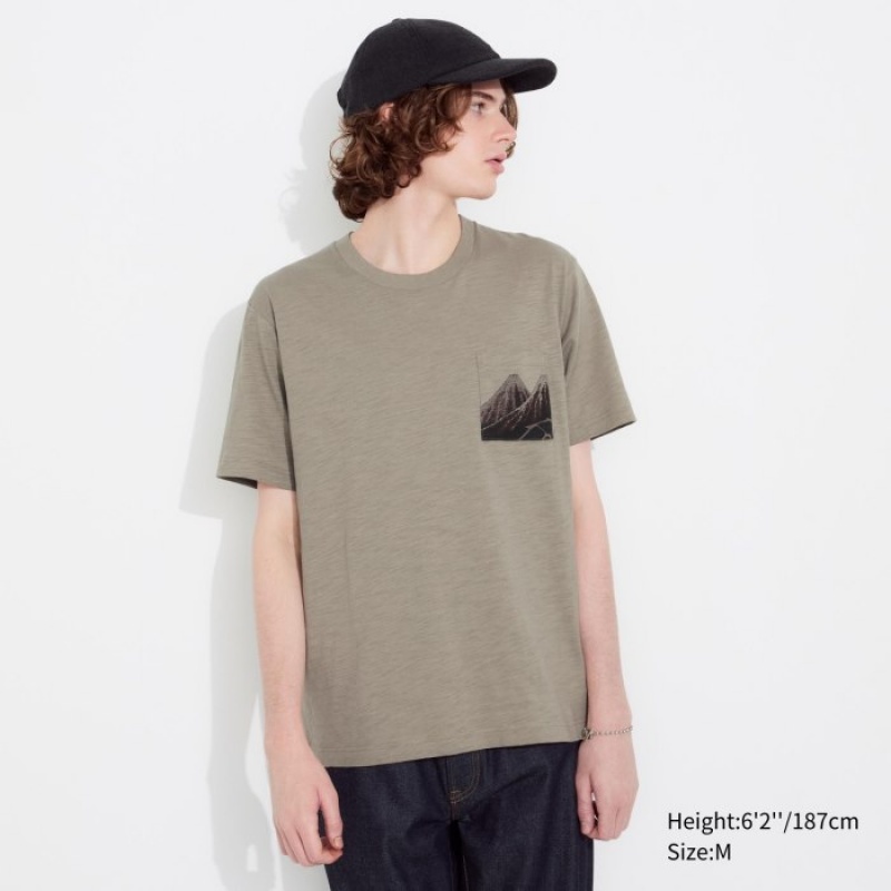 T Shirts Uniqlo Hokusai UT Short Sleeve Femme Beige | 4464343