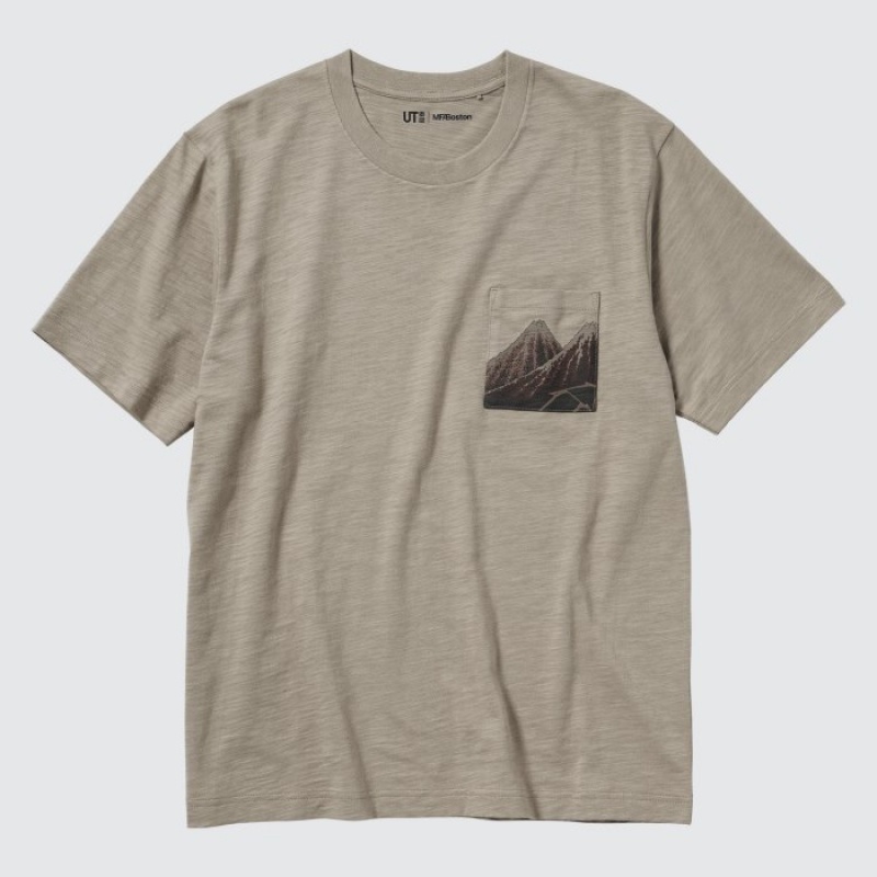 T Shirts Uniqlo Hokusai UT Short Sleeve Femme Beige | 4464343