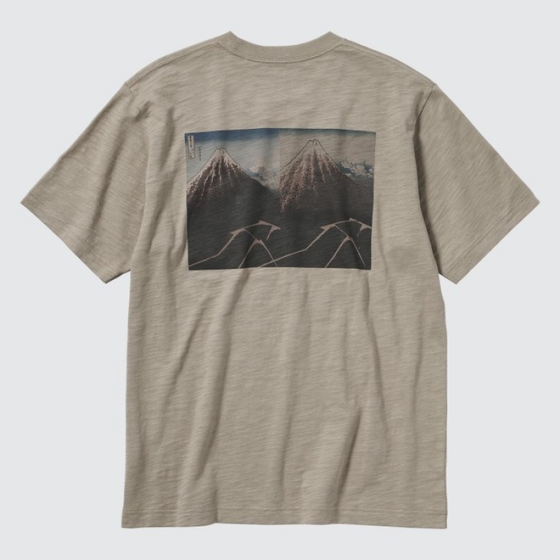 T Shirts Uniqlo Hokusai UT Short Sleeve Femme Beige | 4464343