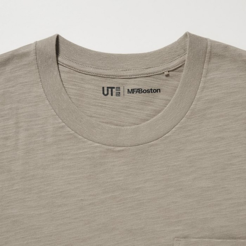 T Shirts Uniqlo Hokusai UT Short Sleeve Femme Beige | 4464343
