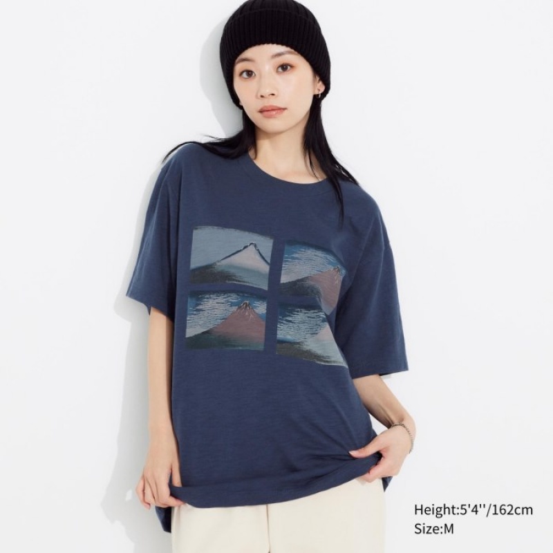 T Shirts Uniqlo Hokusai UT Short Sleeve Femme Bleu | 9143594