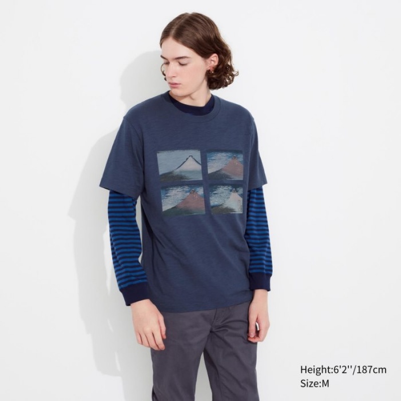 T Shirts Uniqlo Hokusai UT Short Sleeve Femme Bleu | 9143594