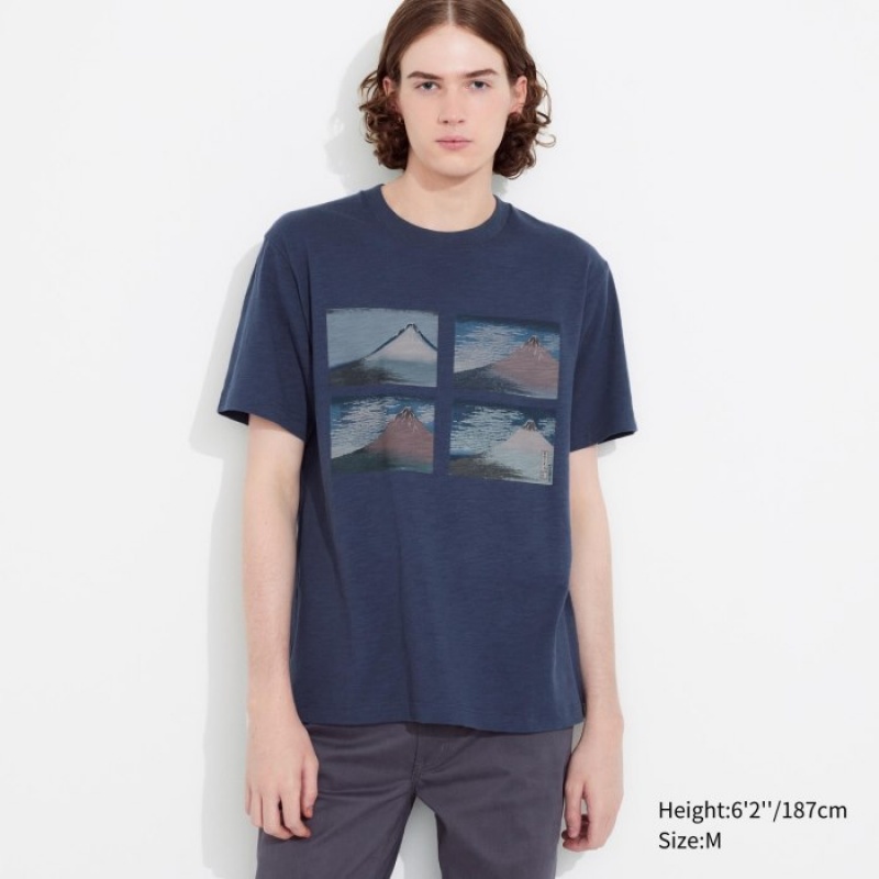 T Shirts Uniqlo Hokusai UT Short Sleeve Femme Bleu | 9143594