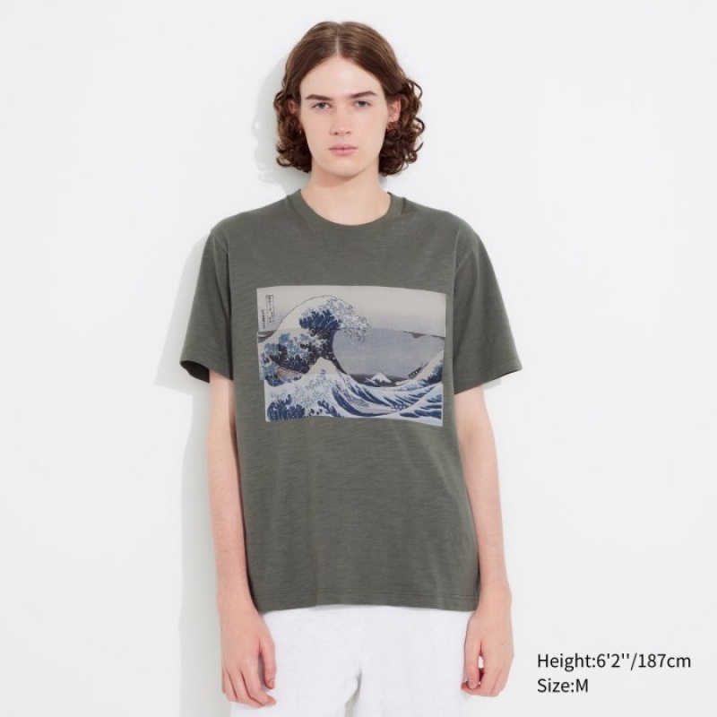 T Shirts Uniqlo Hokusai UT Short Sleeve Femme Vert Olive | 8120422