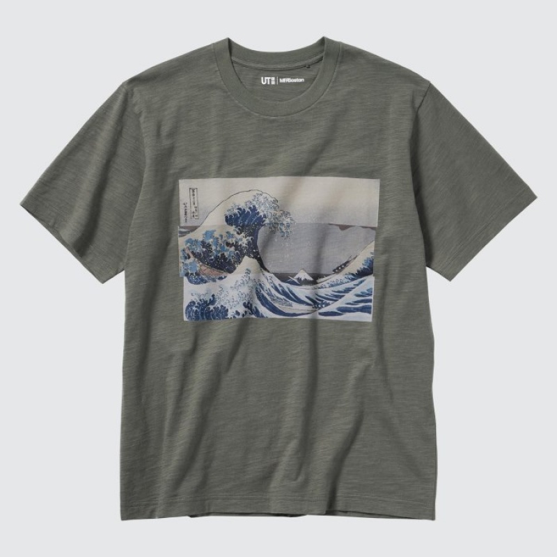 T Shirts Uniqlo Hokusai UT Short Sleeve Femme Vert Olive | 8120422
