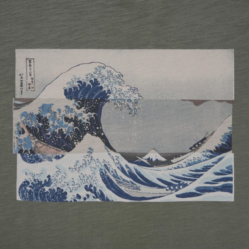 T Shirts Uniqlo Hokusai UT Short Sleeve Femme Vert Olive | 8120422