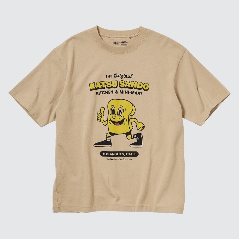 T Shirts Uniqlo L.A. Eats Ut Oversized Short-sleeve Graphic Katsu Sando Homme Beige | 3567862