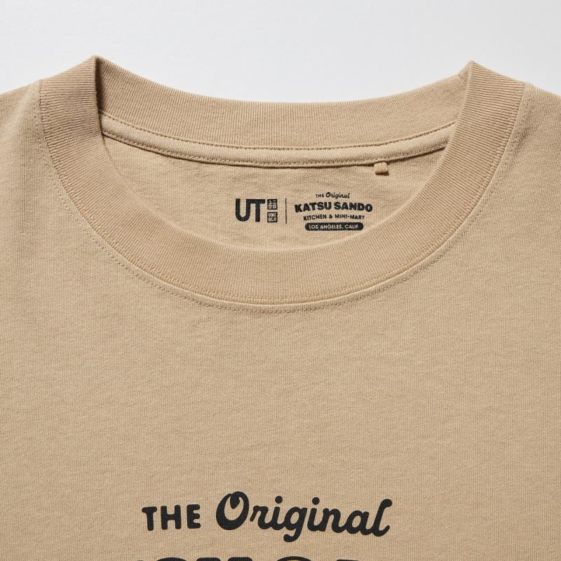 T Shirts Uniqlo L.A. Eats Ut Oversized Short-sleeve Graphic Katsu Sando Homme Beige | 3567862