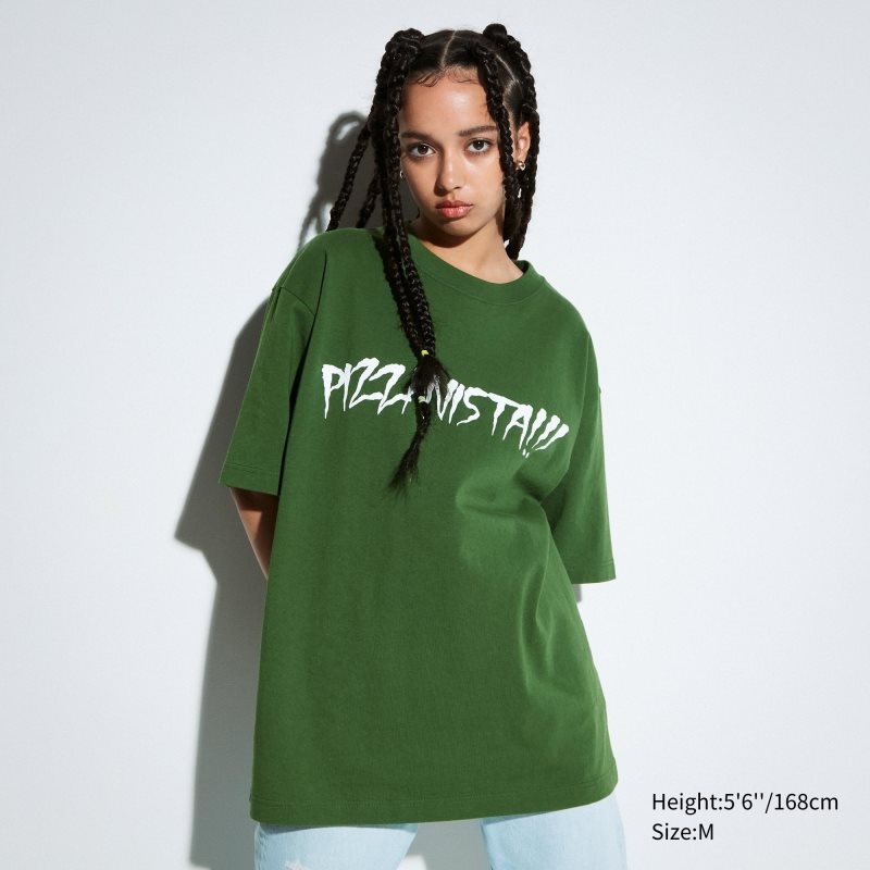 T Shirts Uniqlo L.A. Eats Ut Oversized Short-sleeve Graphic Pizzanista! Homme Vert | 8329486