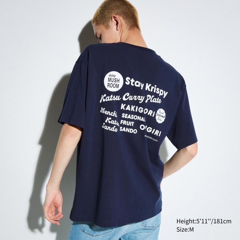 T Shirts Uniqlo L.A. Eats Ut Oversized Short-sleeve Graphic Katsu Sando Homme Bleu Marine | 9424353