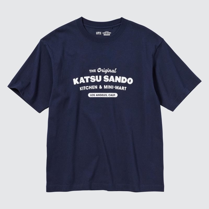T Shirts Uniqlo L.A. Eats Ut Oversized Short-sleeve Graphic Katsu Sando Homme Bleu Marine | 9424353
