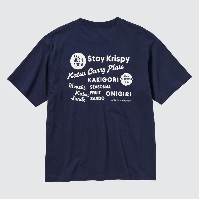 T Shirts Uniqlo L.A. Eats Ut Oversized Short-sleeve Graphic Katsu Sando Homme Bleu Marine | 9424353