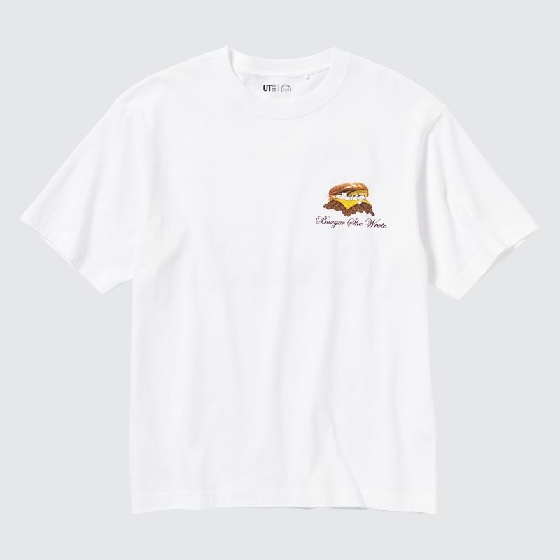 T Shirts Uniqlo L.A. Eats Ut Oversized Short-sleeve Graphic Burger She Wrote Homme Blanche | 4179607