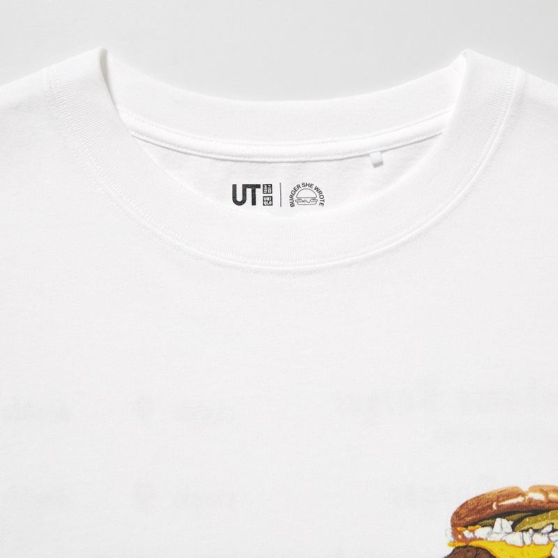 T Shirts Uniqlo L.A. Eats Ut Oversized Short-sleeve Graphic Burger She Wrote Homme Blanche | 4179607