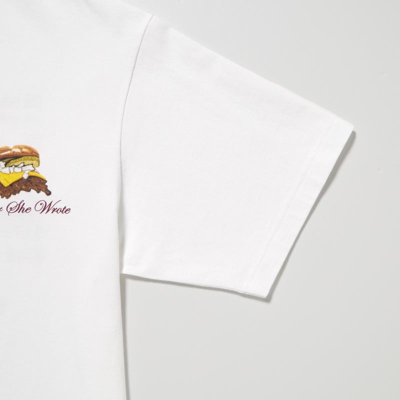T Shirts Uniqlo L.A. Eats Ut Oversized Short-sleeve Graphic Burger She Wrote Homme Blanche | 4179607