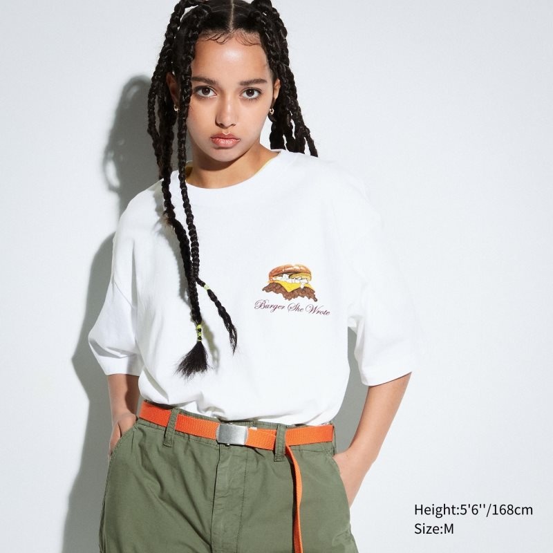 T Shirts Uniqlo L.A. Eats Ut Oversized Short-sleeve Graphic Burger She Wrote Homme Blanche | 4179607