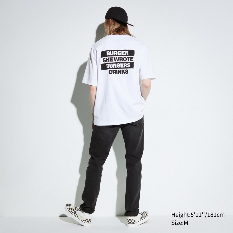 T Shirts Uniqlo L.A. Eats Ut Oversized Short-sleeve Graphic Burger She Wrote Homme Blanche | 9030963