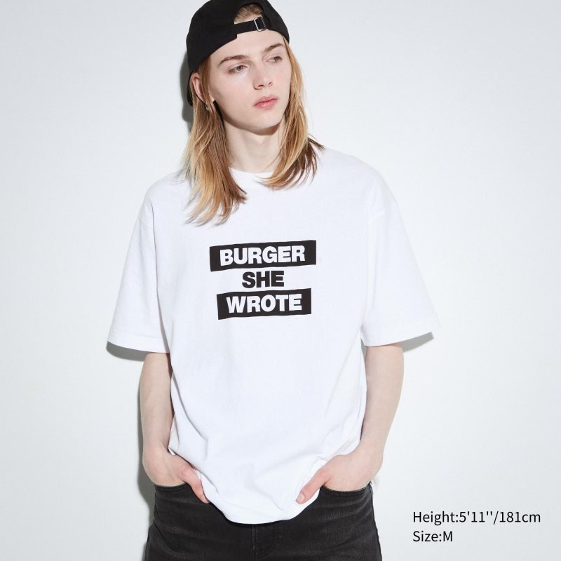 T Shirts Uniqlo L.A. Eats Ut Oversized Short-sleeve Graphic Burger She Wrote Homme Blanche | 9030963