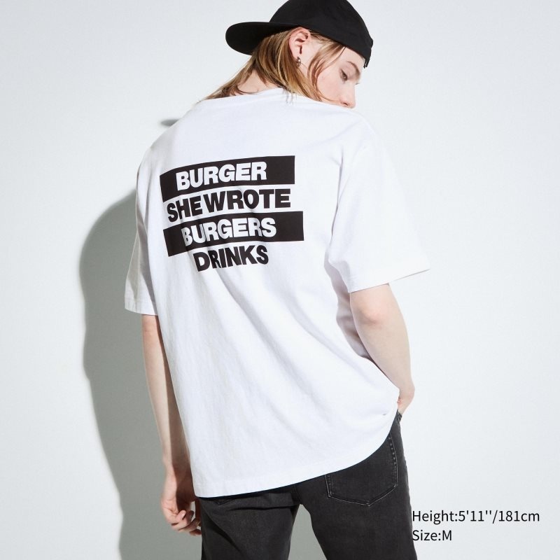 T Shirts Uniqlo L.A. Eats Ut Oversized Short-sleeve Graphic Burger She Wrote Homme Blanche | 9030963