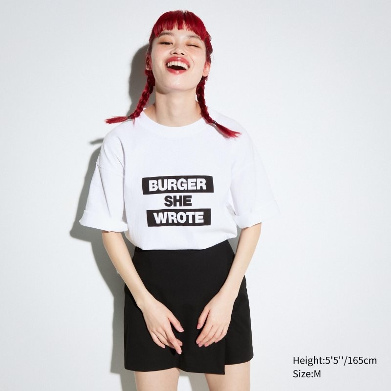 T Shirts Uniqlo L.A. Eats Ut Oversized Short-sleeve Graphic Burger She Wrote Homme Blanche | 9030963