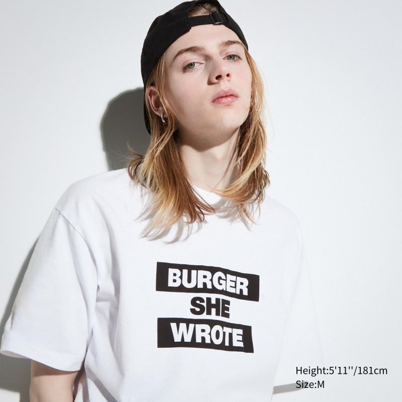 T Shirts Uniqlo L.A. Eats Ut Oversized Short-sleeve Graphic Burger She Wrote Homme Blanche | 9030963