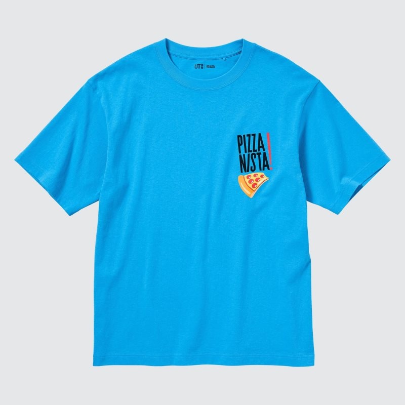 T Shirts Uniqlo L.A. Eats Ut Oversized Short-sleeve Graphic Pizzanista! Homme Bleu | 9704009
