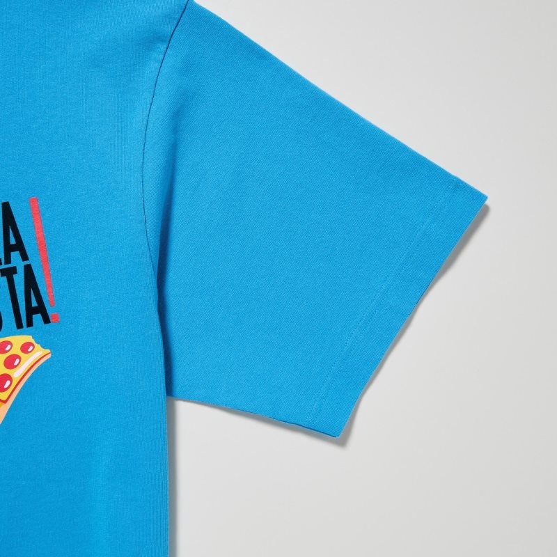 T Shirts Uniqlo L.A. Eats Ut Oversized Short-sleeve Graphic Pizzanista! Homme Bleu | 9704009