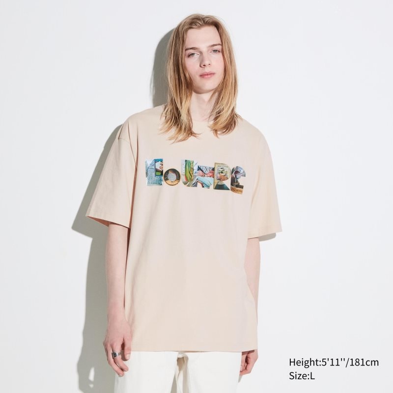 T Shirts Uniqlo Louvre By M/M Ut Oversized Short-sleeve Graphic Homme Beige | 574243