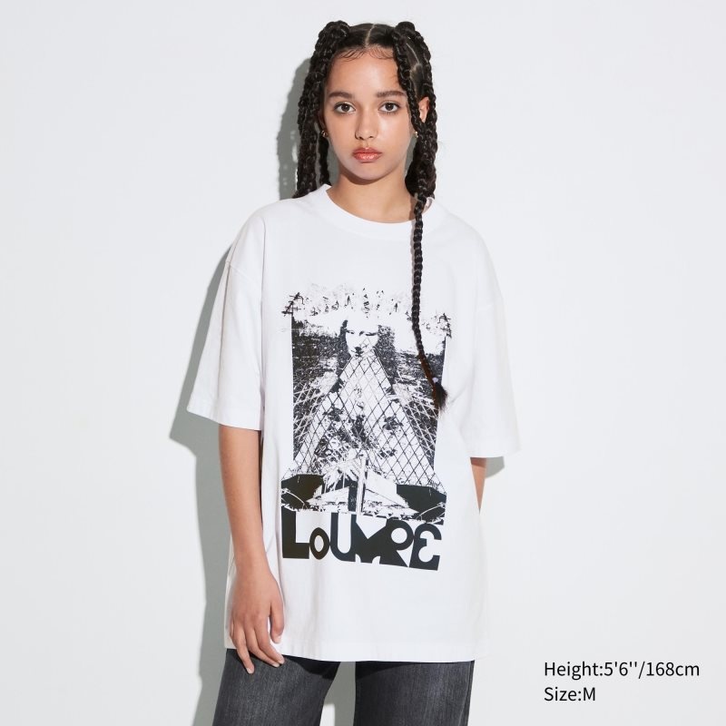 T Shirts Uniqlo Louvre By M/M Ut Oversized Short-sleeve Graphic Homme Blanche | 6396266
